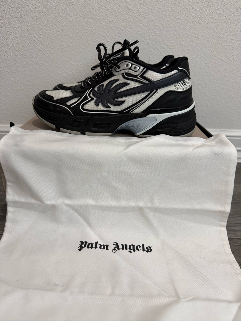 Palm Angels Black and White Chunky Runner Sneakers